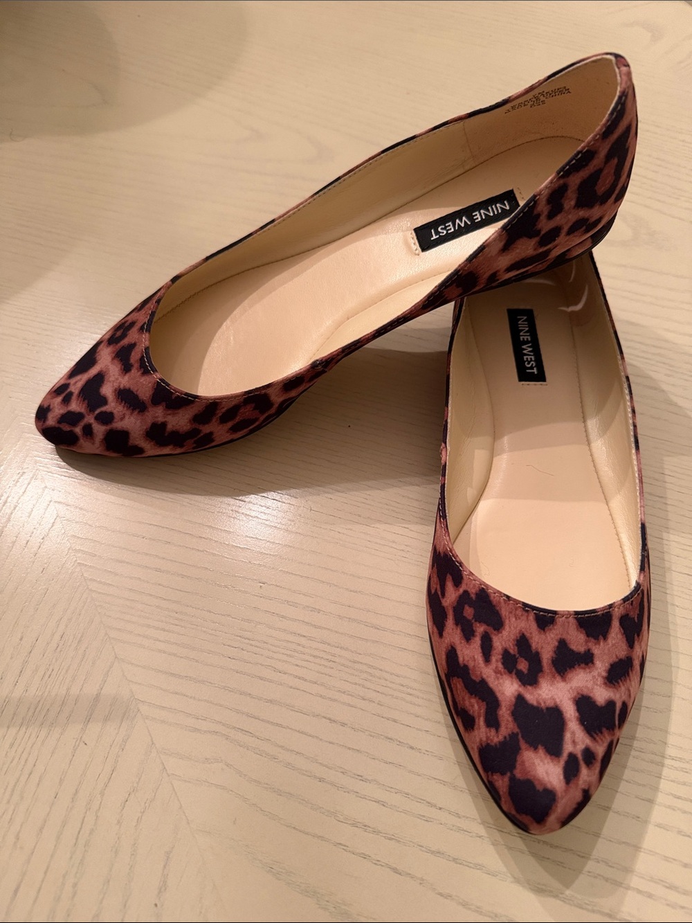 Nine West Leopard-Print Pointed Toe Flats in Brown and Black
